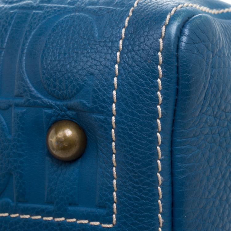 Pre Owned Carolina Herrera Blue Leather Andy Boston Bag