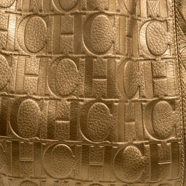 Pre Owned Carolina Herrera Bronze Monogram Embossed Leather Dahlia Hobo