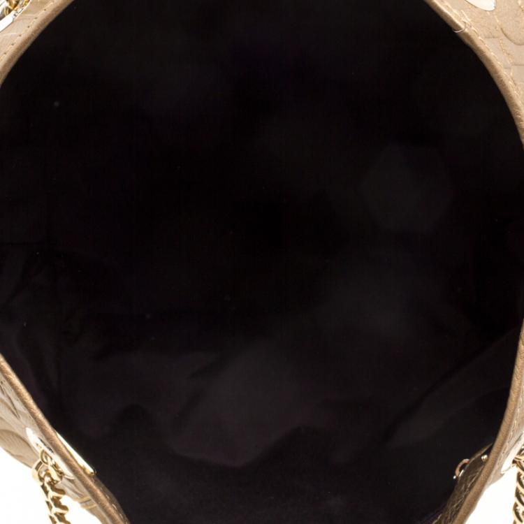 Pre Owned Carolina Herrera Bronze Monogram Embossed Leather Dahlia Hobo