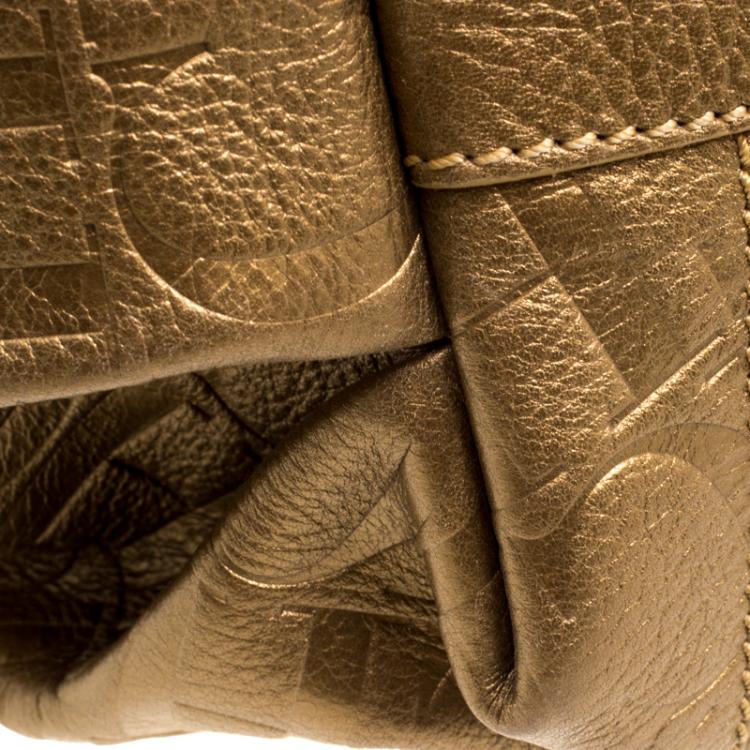 Pre Owned Carolina Herrera Bronze Monogram Embossed Leather Dahlia Hobo