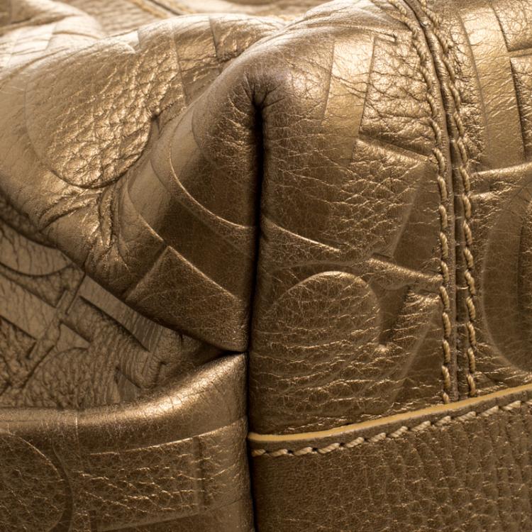 Pre Owned Carolina Herrera Bronze Monogram Embossed Leather Dahlia Hobo