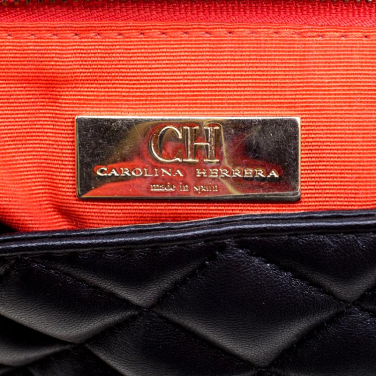 Pre Owned Carolina Herrera Black Quilted Leather Flap Bag
