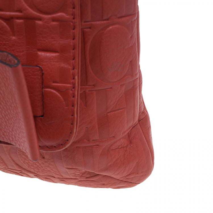 Pre Owned Carolina Herrera Red Monogram Leather Audrey Shoulder Bag