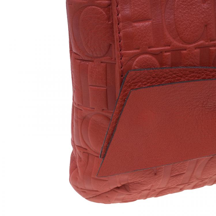 Pre Owned Carolina Herrera Red Monogram Leather Audrey Shoulder Bag