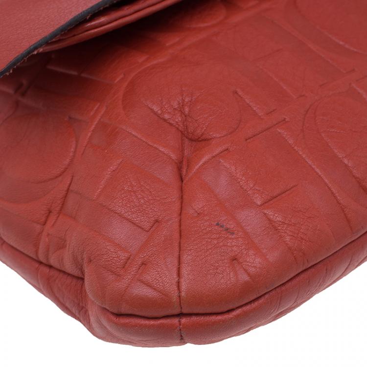 Pre Owned Carolina Herrera Red Monogram Leather Audrey Shoulder Bag