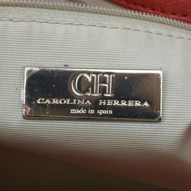 Pre Owned Carolina Herrera Red Monogram Leather Audrey Shoulder Bag