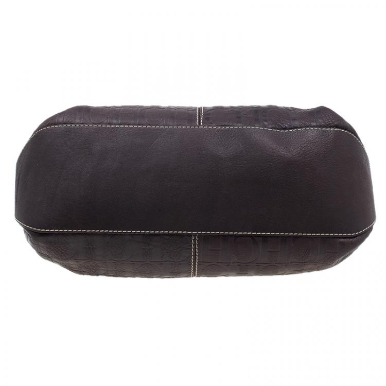 Pre Owned Carolina Herrera Brown Monogram Embossed Scarf Tote