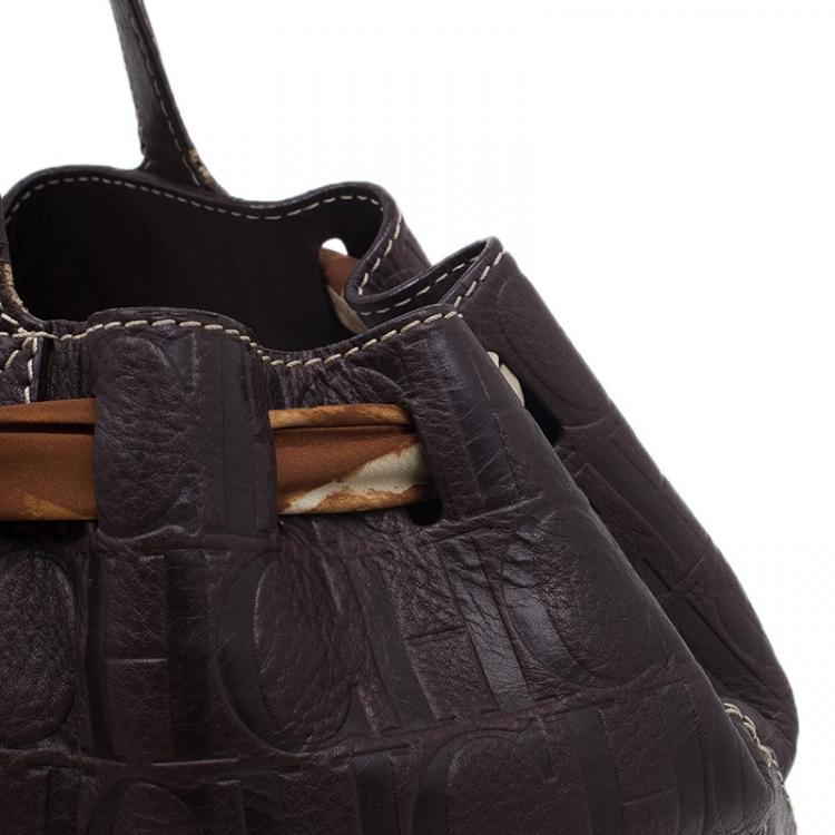 Pre Owned Carolina Herrera Brown Monogram Embossed Scarf Tote