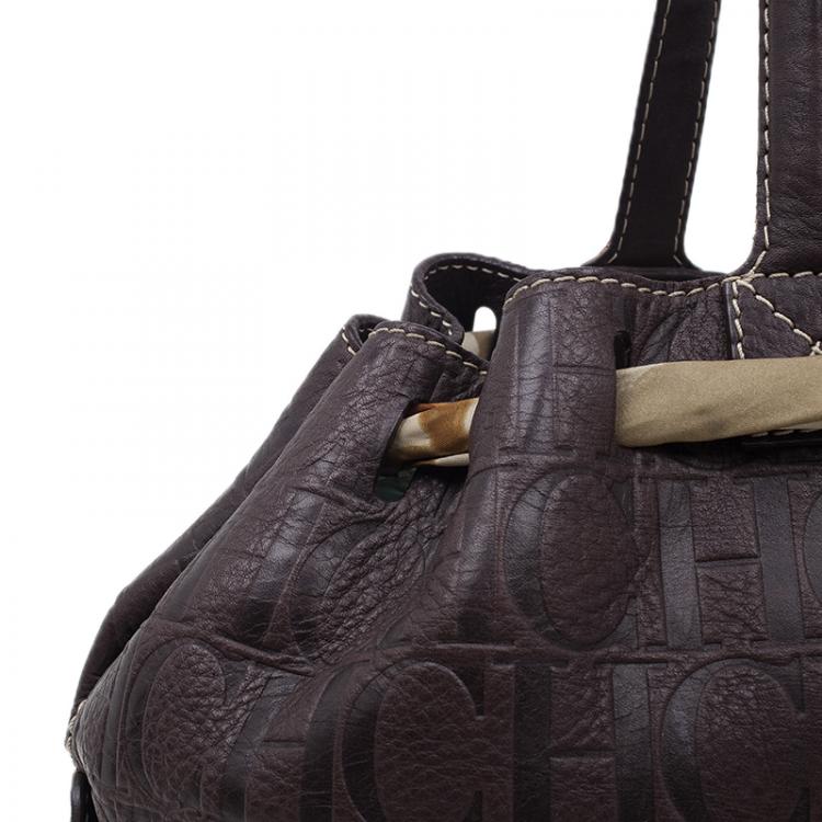 Pre Owned Carolina Herrera Brown Monogram Embossed Scarf Tote