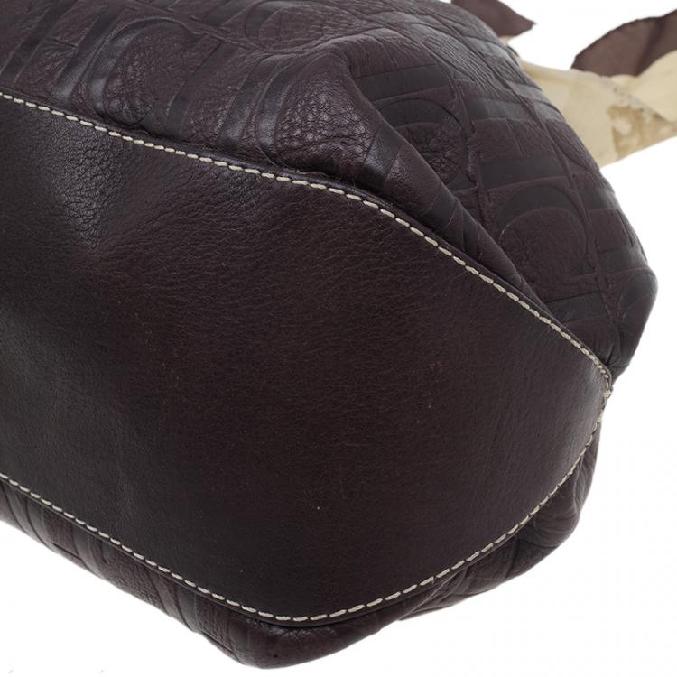 Pre Owned Carolina Herrera Brown Monogram Embossed Scarf Tote