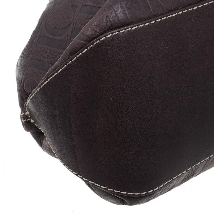 Pre Owned Carolina Herrera Brown Monogram Embossed Scarf Tote