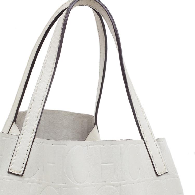 Pre Owned Carolina Herrera Monogram Leather Embossed Matryoshka Tote