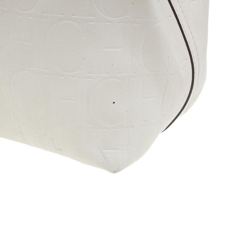 Pre Owned Carolina Herrera Monogram Leather Embossed Matryoshka Tote