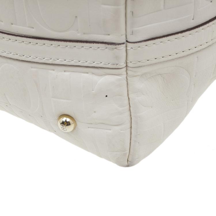 Pre Owned Carolina Herrera Monogram Leather Embossed Matryoshka Tote