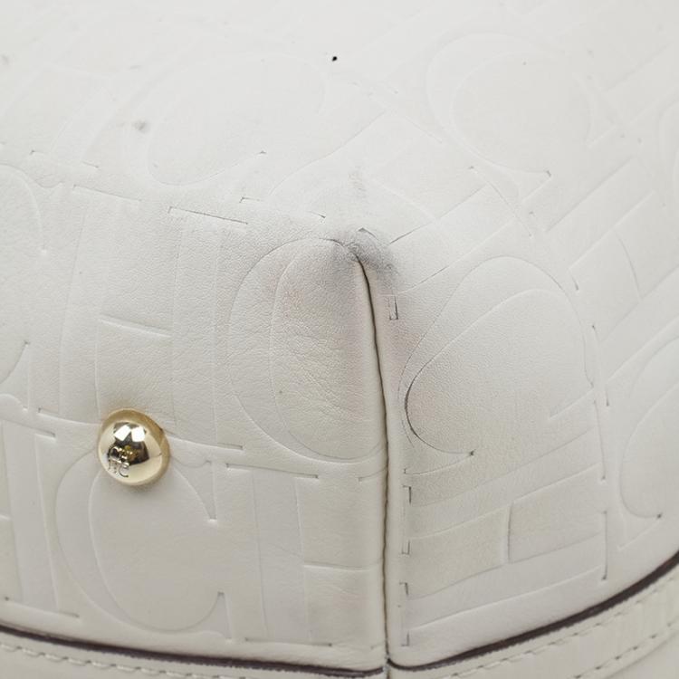 Pre Owned Carolina Herrera Monogram Leather Embossed Matryoshka Tote