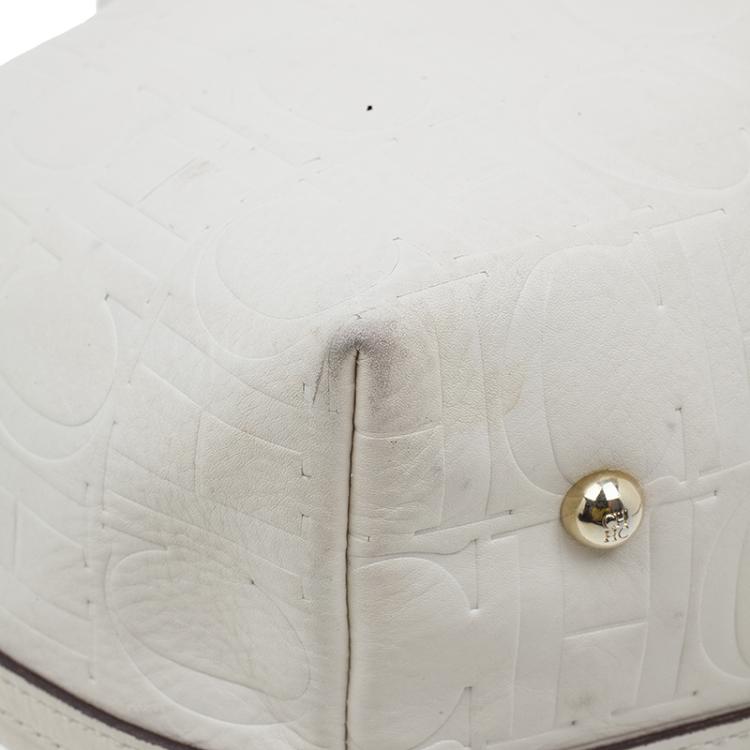 Pre Owned Carolina Herrera Monogram Leather Embossed Matryoshka Tote