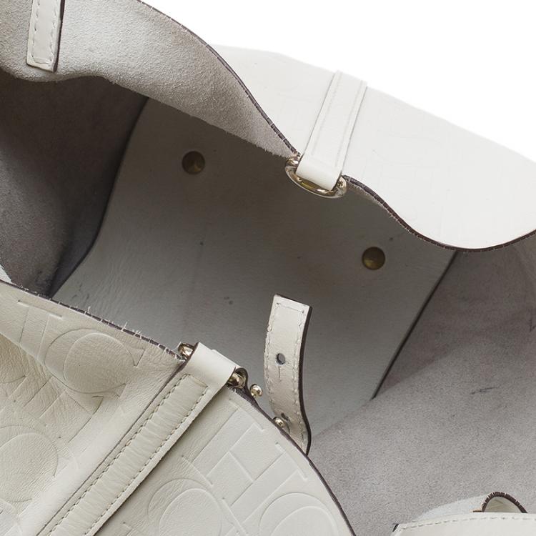 Pre Owned Carolina Herrera Monogram Leather Embossed Matryoshka Tote