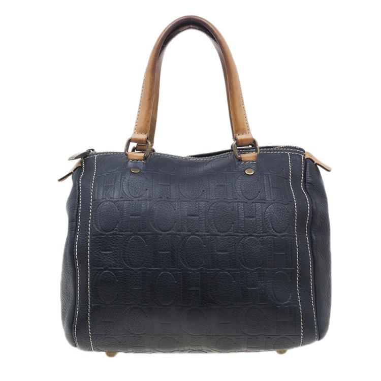 Pre Owned Carolina Herrera Black Leather Andy Boston Bag