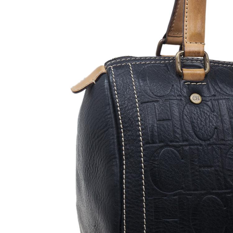Pre Owned Carolina Herrera Black Leather Andy Boston Bag