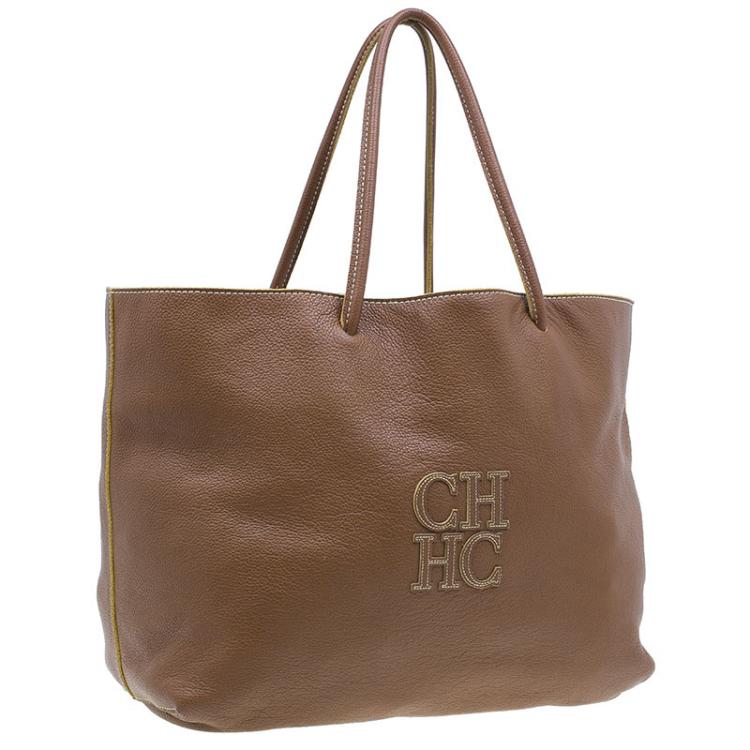 Pre Owned CH Carolina Herrera Brown Leather Eva Tote