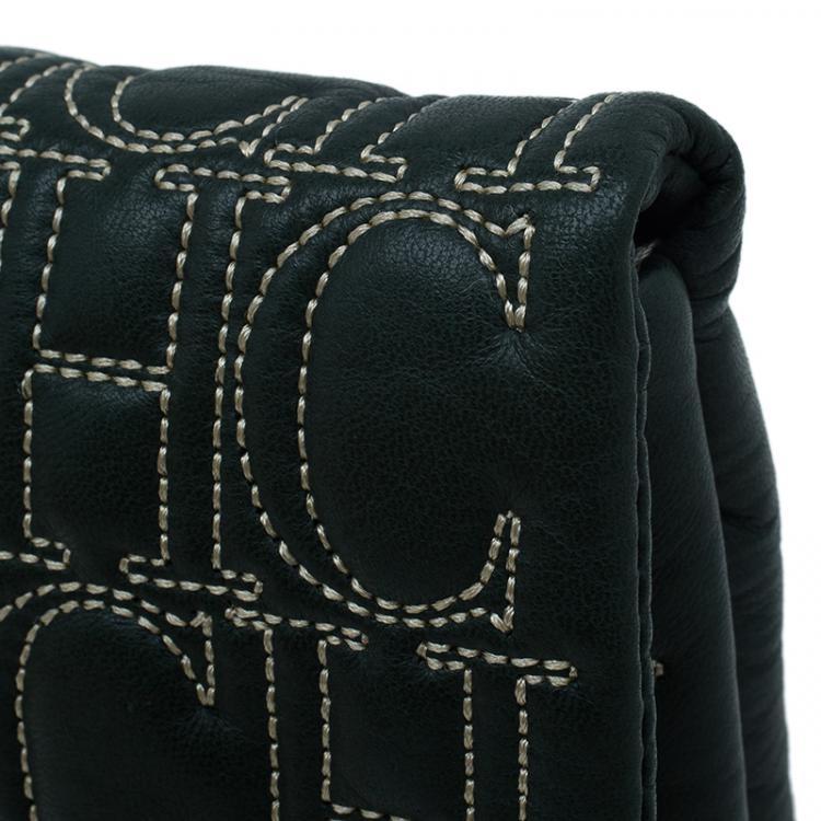 Pre Owned Carolina Herrera Olive Monogram Leather Jerry Clutch