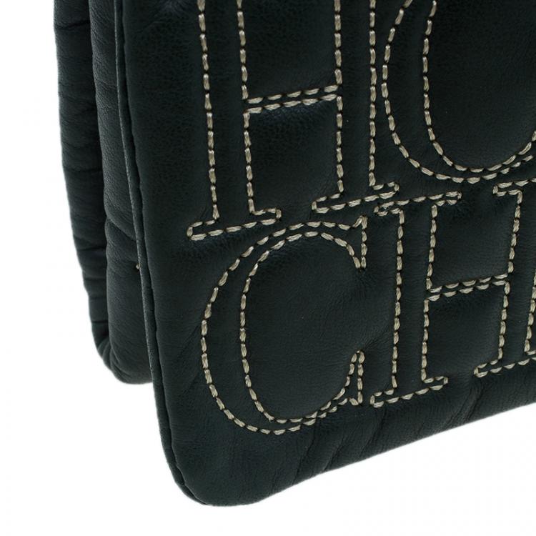 Pre Owned Carolina Herrera Olive Monogram Leather Jerry Clutch