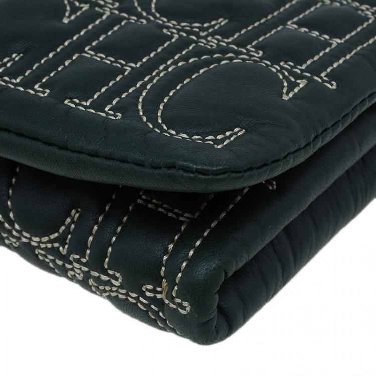 Pre Owned Carolina Herrera Olive Monogram Leather Jerry Clutch