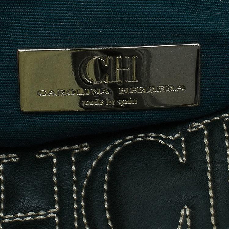 Pre Owned Carolina Herrera Olive Monogram Leather Jerry Clutch