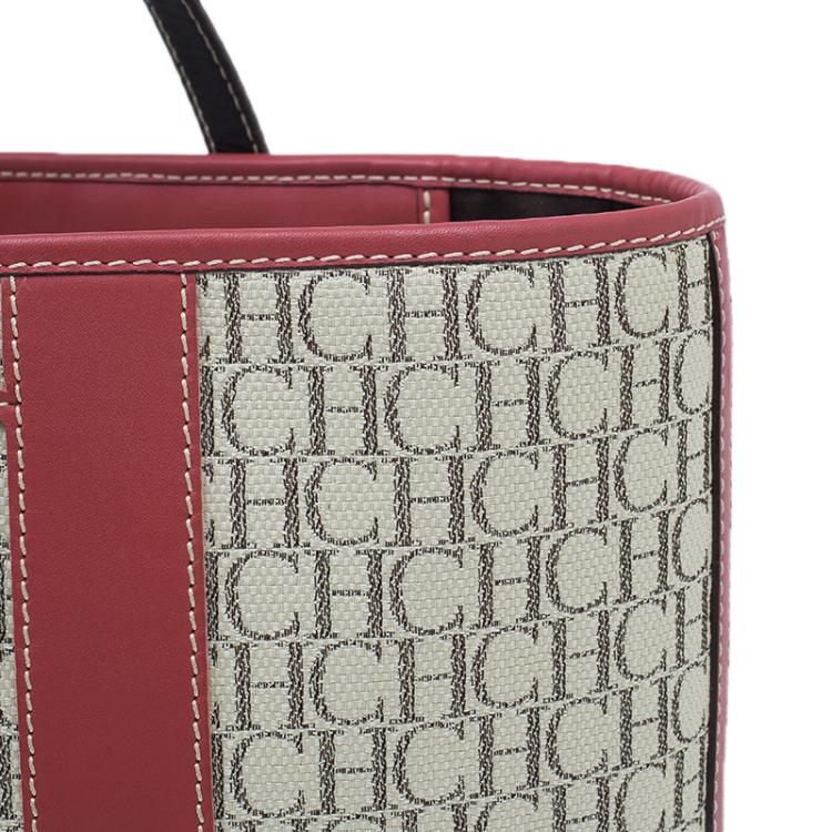 Pre Owned Carolina Herrera Beige Canvas Shopper tote