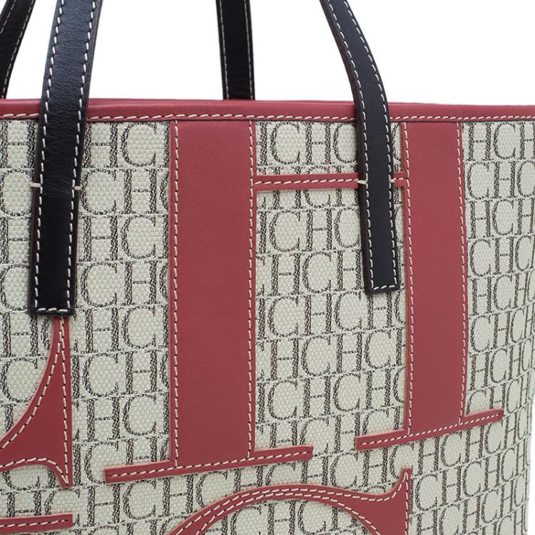 Pre Owned Carolina Herrera Beige Canvas Shopper tote