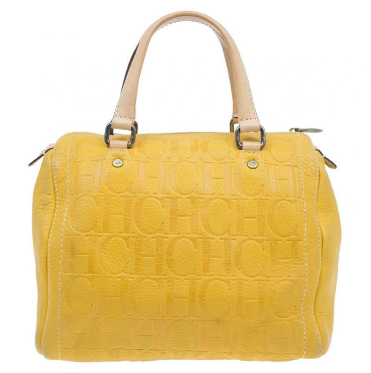 Pre Owned Carolina Herrera Yellow Leather Andy Boston Bag