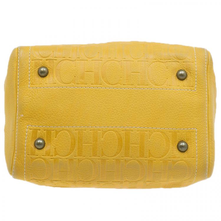 Pre Owned Carolina Herrera Yellow Leather Andy Boston Bag