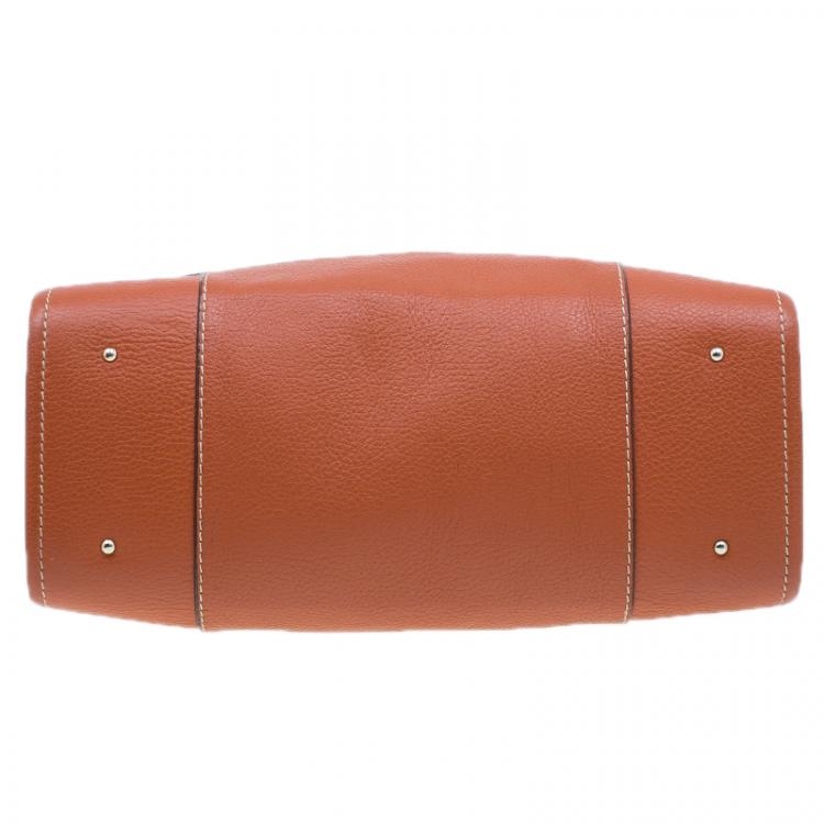 Pre Owned Carolina Herrera Orange Leather Tote Bag 