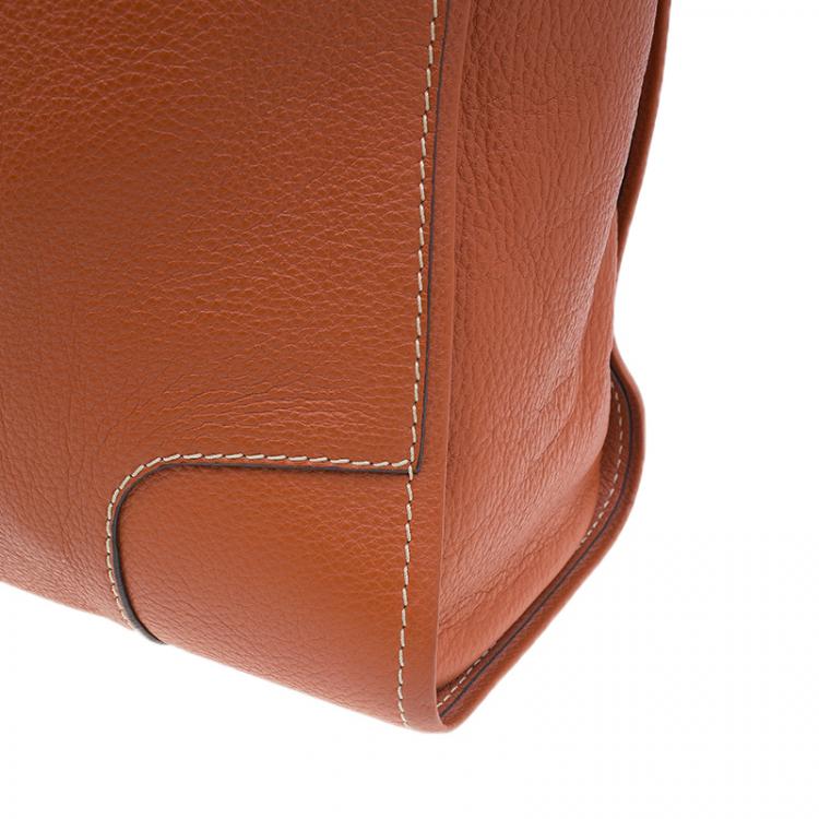 Pre Owned Carolina Herrera Orange Leather Tote Bag 