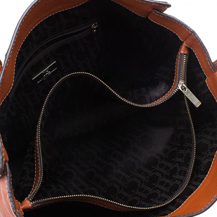 Pre Owned Carolina Herrera Orange Leather Tote Bag 