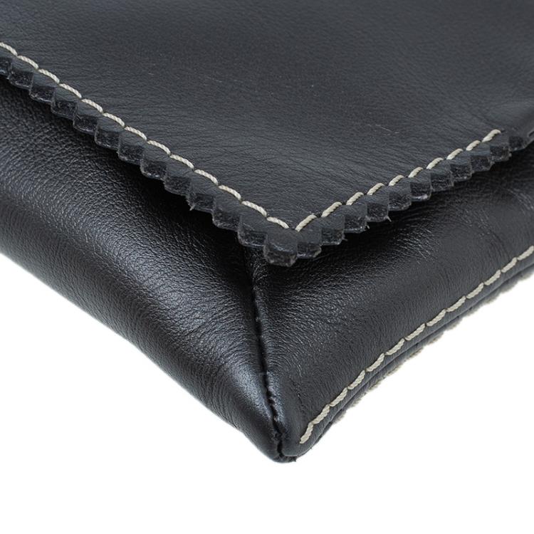 Pre Owned Carolina Herrera Metallic Dark Grey Leather Triana Chain Clutch 