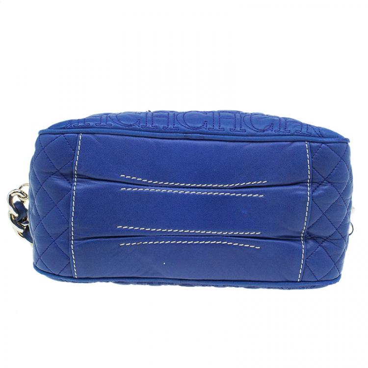 Pre Owned Carolina Herrera Blue Monogram Leather Shoulder Bag