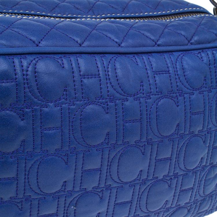 Pre Owned Carolina Herrera Blue Monogram Leather Shoulder Bag
