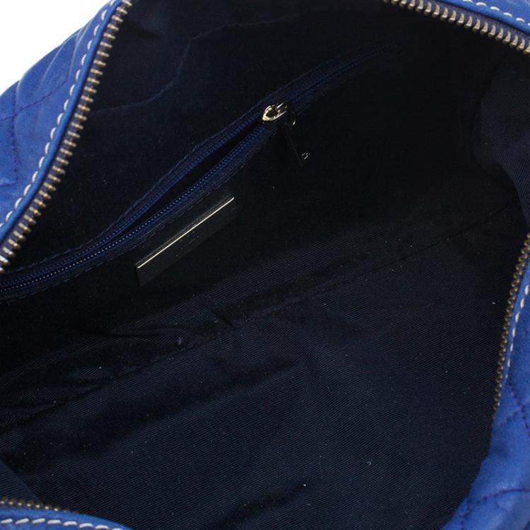 Pre Owned Carolina Herrera Blue Monogram Leather Shoulder Bag