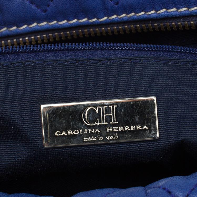 Pre Owned Carolina Herrera Blue Monogram Leather Shoulder Bag