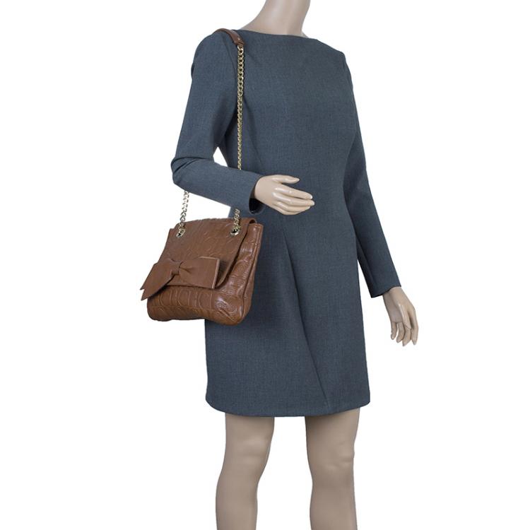 Pre Owned Carolina Herrera Brown Leather Audrey Shoulder Bag