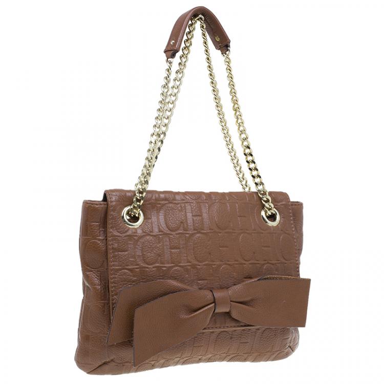 Pre Owned Carolina Herrera Brown Leather Audrey Shoulder Bag