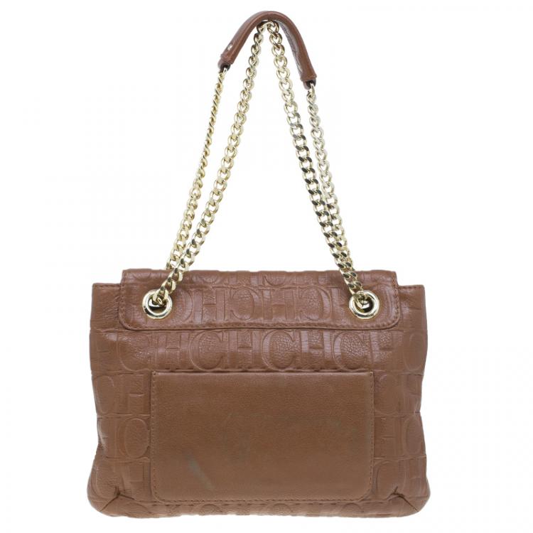 Pre Owned Carolina Herrera Brown Leather Audrey Shoulder Bag