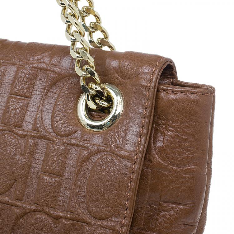 Pre Owned Carolina Herrera Brown Leather Audrey Shoulder Bag