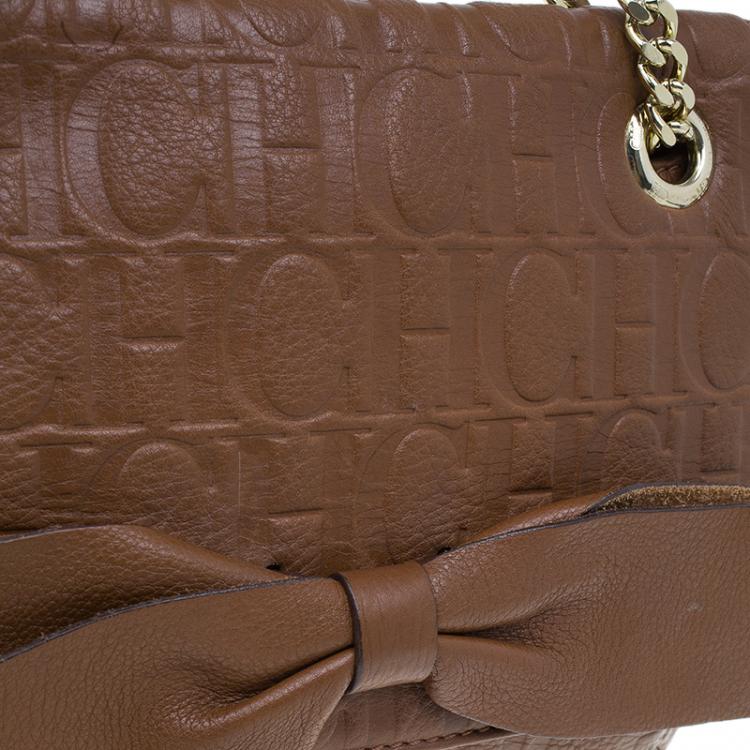 Pre Owned Carolina Herrera Brown Leather Audrey Shoulder Bag