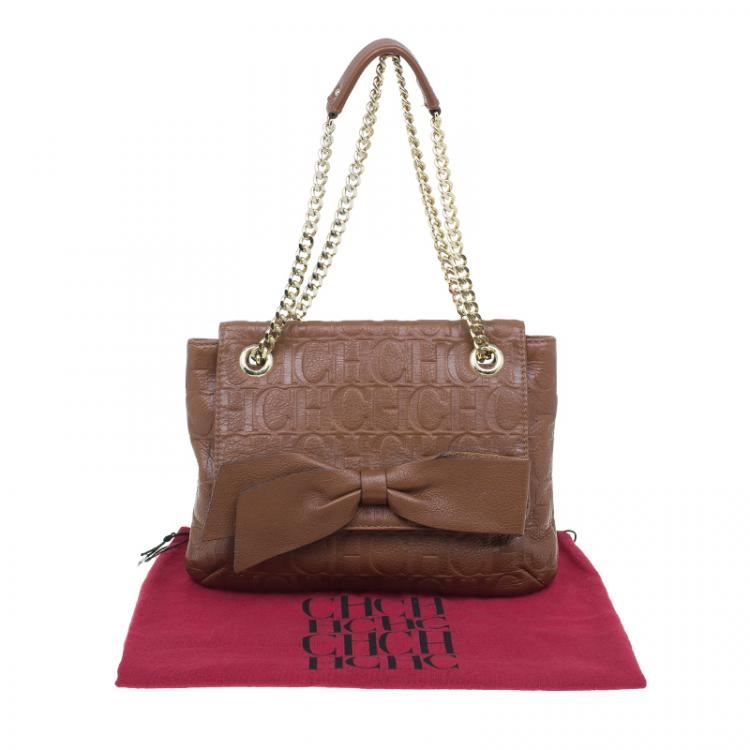 Pre Owned Carolina Herrera Brown Leather Audrey Shoulder Bag