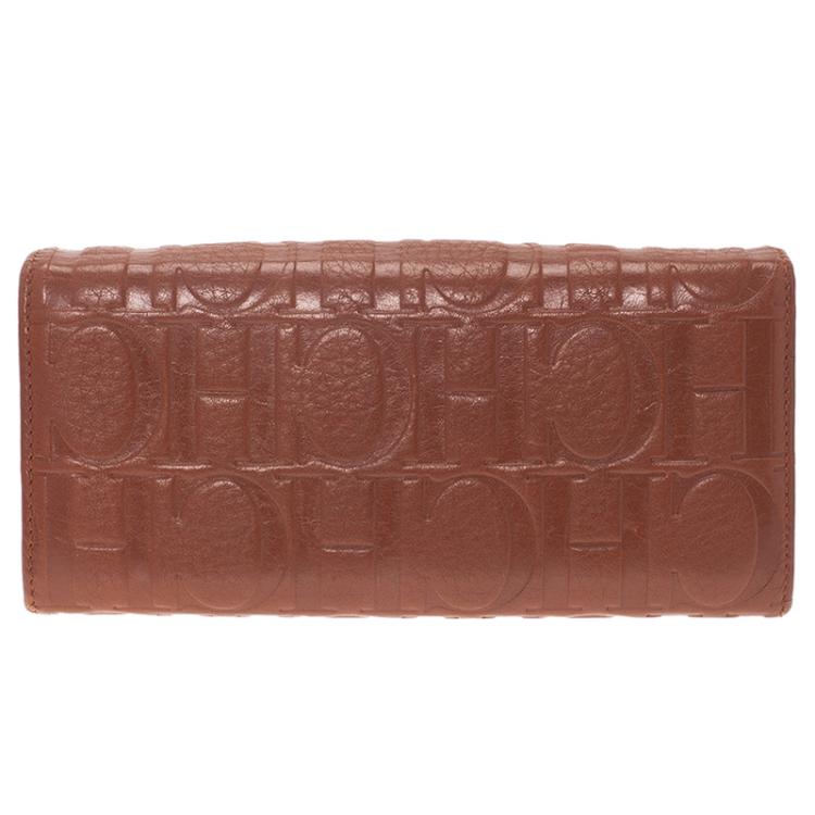Pre Owned Carolina Herrera Brown Monogram Leather Continental Wallet