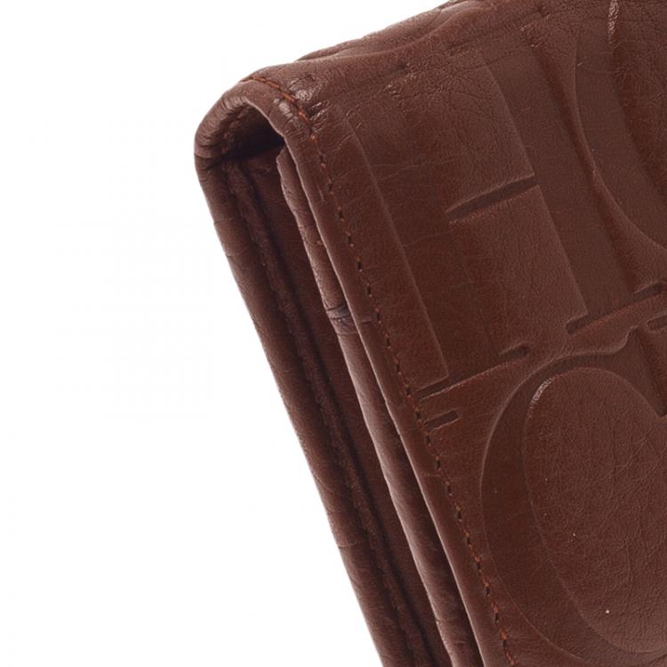 Pre Owned Carolina Herrera Brown Monogram Leather Continental Wallet
