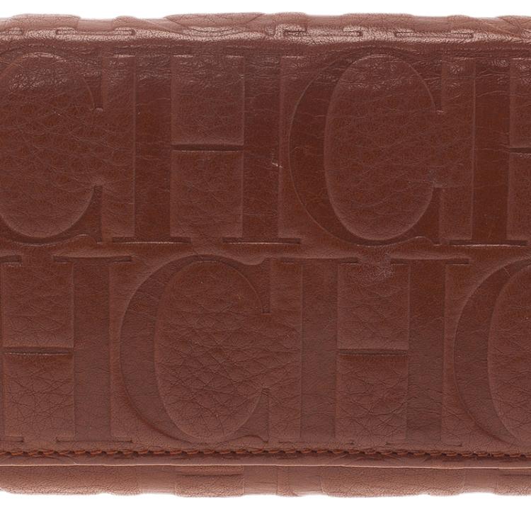 Pre Owned Carolina Herrera Brown Monogram Leather Continental Wallet