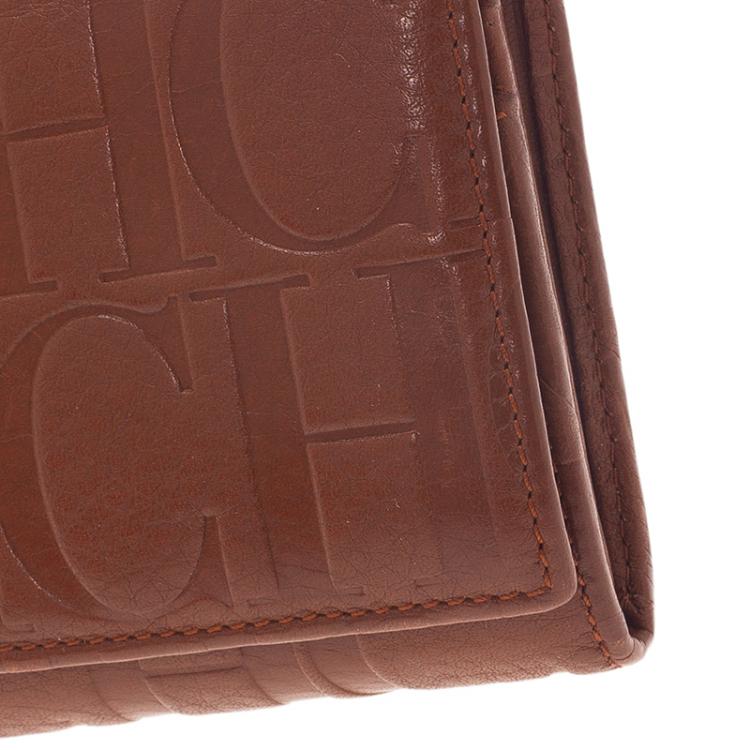 Pre Owned Carolina Herrera Brown Monogram Leather Continental Wallet